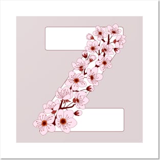 Colorful capital letter Z patterned with sakura twig Posters and Art